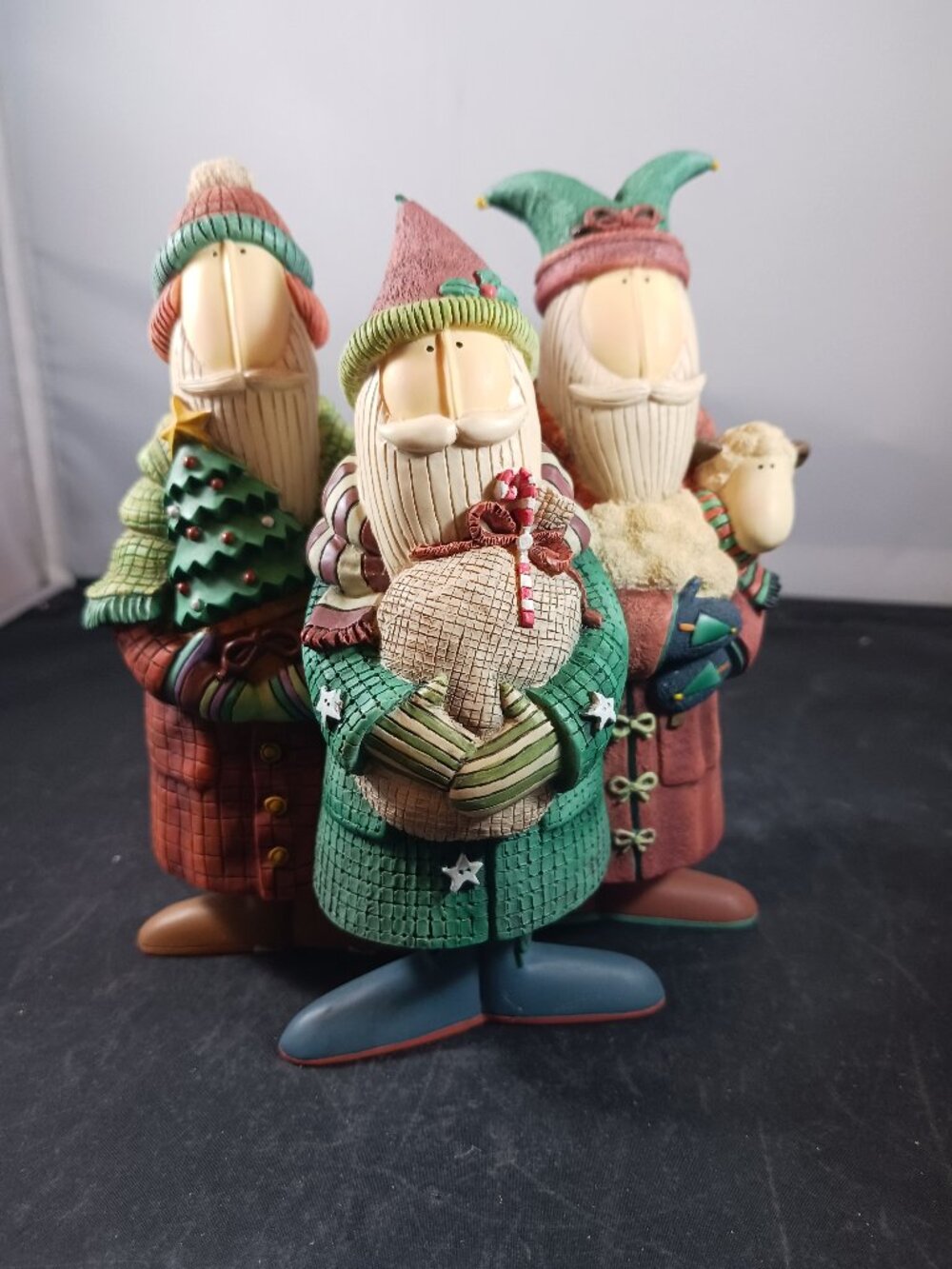 Lang & Wise Three Wise Santas Resin Christmas Figurine Trio Rustic Folk Art